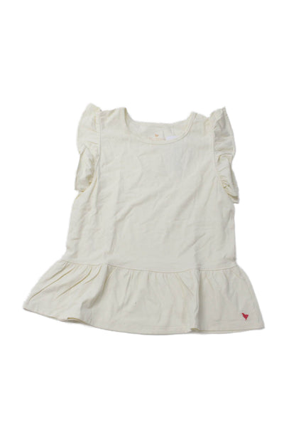 Pink Chicken Girls Cotton Ruffled Sleeveless Peplum Top Cream Size 14