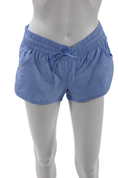 Sundek Unisex Drawstring Beach Shorts Light Blue Solid Polyester Size XS