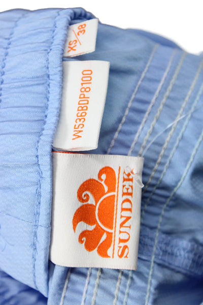 Sundek Unisex Drawstring Beach Shorts Light Blue Solid Polyester Size XS