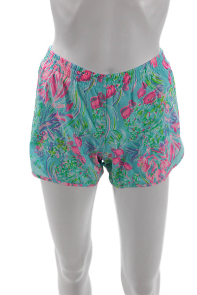 Lilly Pulitzer Unisex Light Blue Floral Polyester Beach Shorts Size 2XS