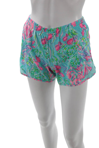 Lilly Pulitzer Unisex Light Blue Floral Polyester Beach Shorts Size 2XS