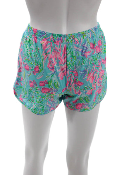Lilly Pulitzer Unisex Light Blue Floral Polyester Beach Shorts Size 2XS