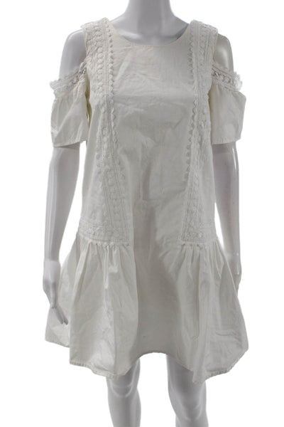 Moon River Women Bohemian Shift Dress White Button Round Neck Cotton Size XS