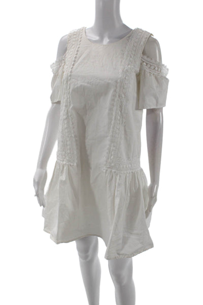 Moon River Women Bohemian Shift Dress White Button Round Neck Cotton Size XS