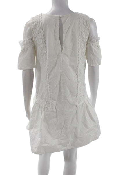 Moon River Women Bohemian Shift Dress White Button Round Neck Cotton Size XS