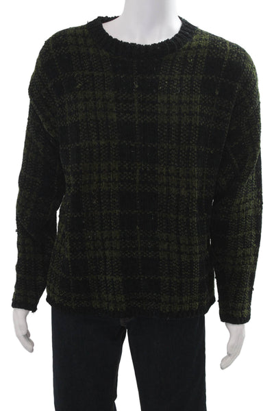525 Mens Pullover Plaid Crew Neck Black Acrylic Sweater 90s Size L