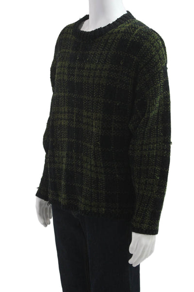 525 Mens Pullover Plaid Crew Neck Black Acrylic Sweater 90s Size L