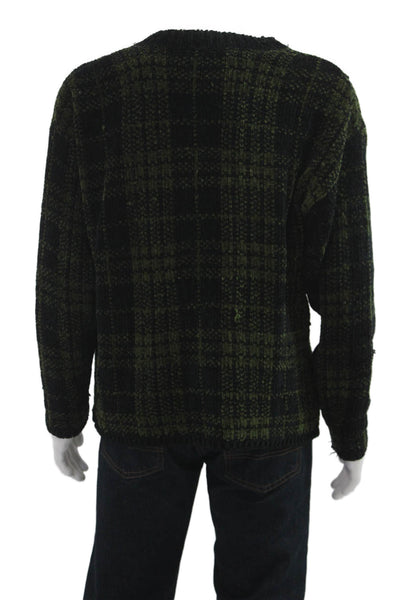 525 Mens Pullover Plaid Crew Neck Black Acrylic Sweater 90s Size L