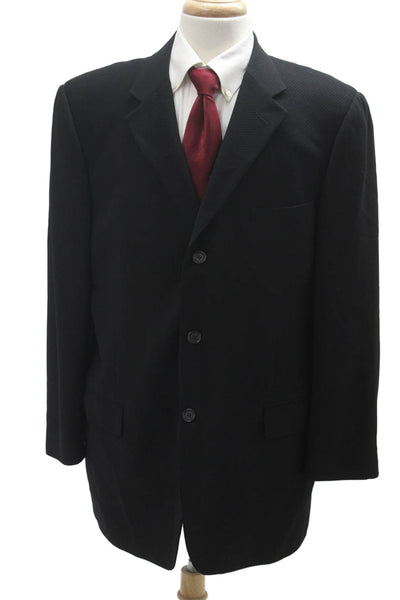 Ermenegildo Zegna Mens Black Blazer Collared Button Solid Long Sleeve Size 56