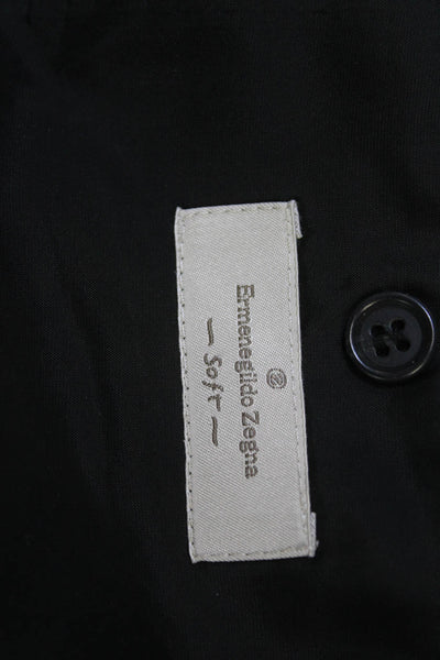 Ermenegildo Zegna Mens Black Blazer Collared Button Solid Long Sleeve Size 56