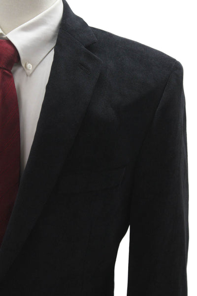Calvin Klein Mens Blazer Black Collared Button Solid Long Sleeve Size 42