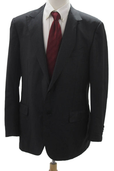 Ermenegildo Zegna Mens Black Striped Wool Suit Jacket Long Sleeve Size 54