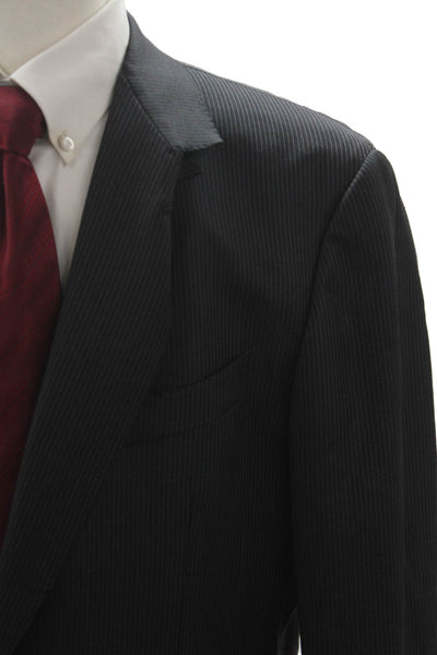 Ermenegildo Zegna Mens Black Striped Wool Suit Jacket Long Sleeve Size 54