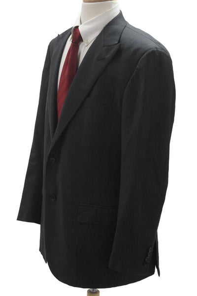 Ermenegildo Zegna Mens Black Striped Wool Suit Jacket Long Sleeve Size 54