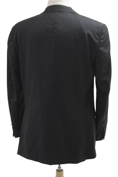 Ermenegildo Zegna Mens Black Striped Wool Suit Jacket Long Sleeve Size 54
