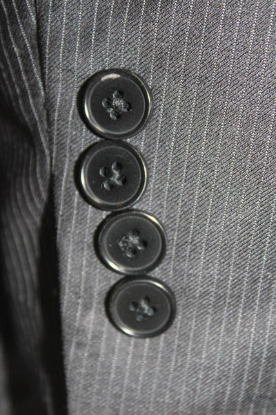 Ermenegildo Zegna Mens Black Striped Wool Suit Jacket Long Sleeve Size 54