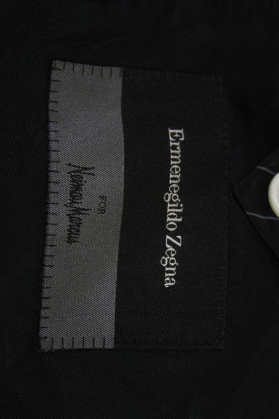 Ermenegildo Zegna Mens Black Striped Wool Suit Jacket Long Sleeve Size 54