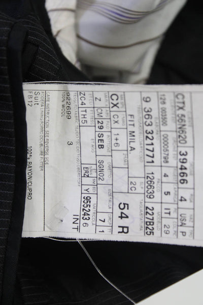 Ermenegildo Zegna Mens Black Striped Wool Suit Jacket Long Sleeve Size 54