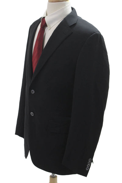 Saks Fifth Avenue Men Black Wool Classic Collared Solid Suit Jacket Size 50
