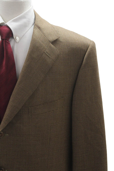 Ermenegildo Zegna Mens Check 100% Wool Sport Coat Brown Collared Button Size 56