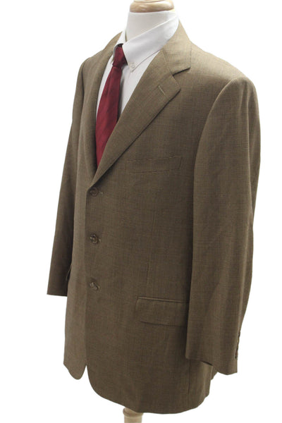 Ermenegildo Zegna Mens Check 100% Wool Sport Coat Brown Collared Button Size 56
