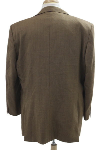 Ermenegildo Zegna Mens Check 100% Wool Sport Coat Brown Collared Button Size 56