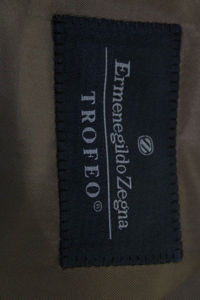 Ermenegildo Zegna Mens Check 100% Wool Sport Coat Brown Collared Button Size 56