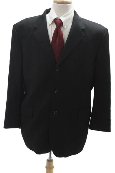Oscar de la Renta Mens Suit Jacket Black Wool Striped Collared Size 44