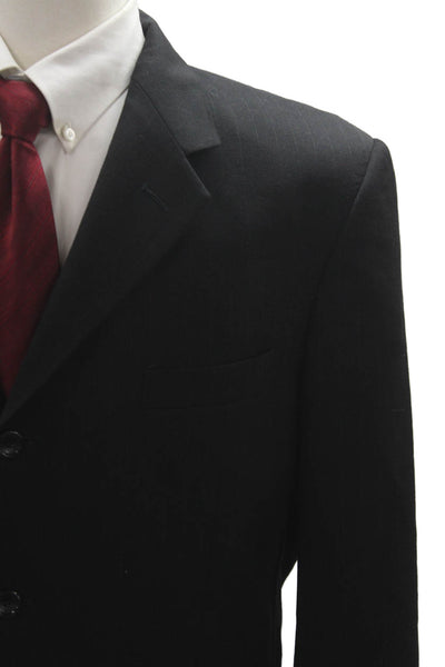 Oscar de la Renta Mens Suit Jacket Black Wool Striped Collared Size 44