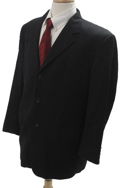 Oscar de la Renta Mens Suit Jacket Black Wool Striped Collared Size 44