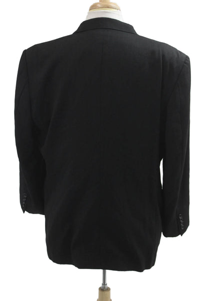 Oscar de la Renta Mens Suit Jacket Black Wool Striped Collared Size 44