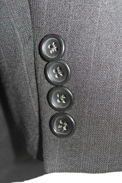 Oscar de la Renta Mens Suit Jacket Black Wool Striped Collared Size 44