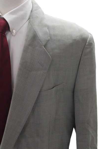 Pal Zileri Mens Virgin Wool Checked Suit Jacket Gray Button Collared Size 56