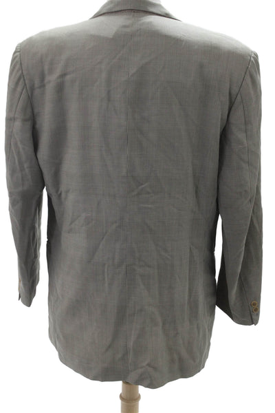 Pal Zileri Mens Virgin Wool Checked Suit Jacket Gray Button Collared Size 56