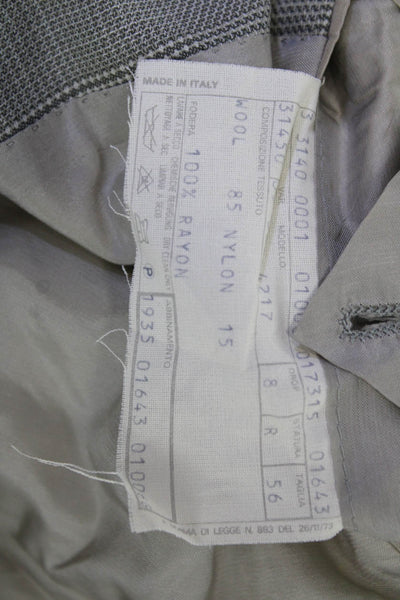 Pal Zileri Mens Virgin Wool Checked Suit Jacket Gray Button Collared Size 56