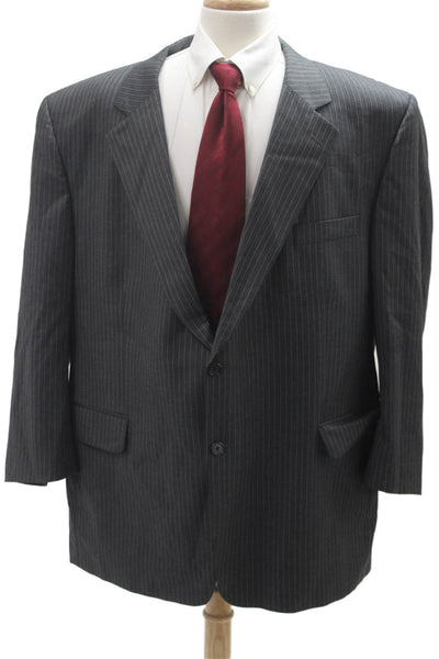 Loro Piana Mens Striped Dark Gray Wool Suit Jacket Button Collared Size 54