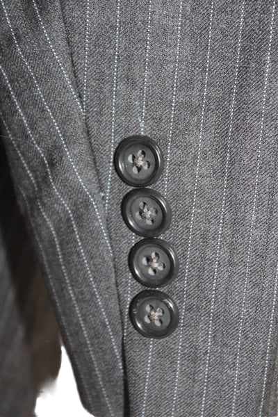 Loro Piana Mens Striped Dark Gray Wool Suit Jacket Button Collared Size 54