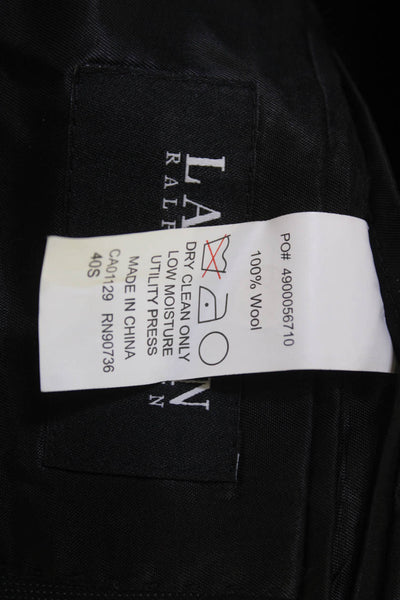 Lauren Ralph Lauren Mens Black Wool Blazer Collared Button Size 40