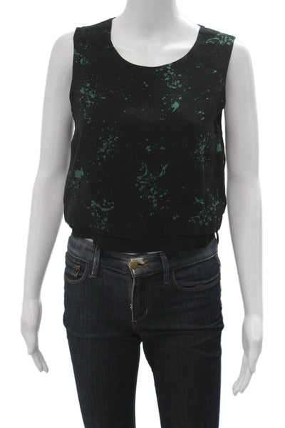 ALC Women Cropped Silk Sleeveless Blouse Round Neck Black Zip Size 6