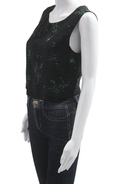ALC Women Cropped Silk Sleeveless Blouse Round Neck Black Zip Size 6