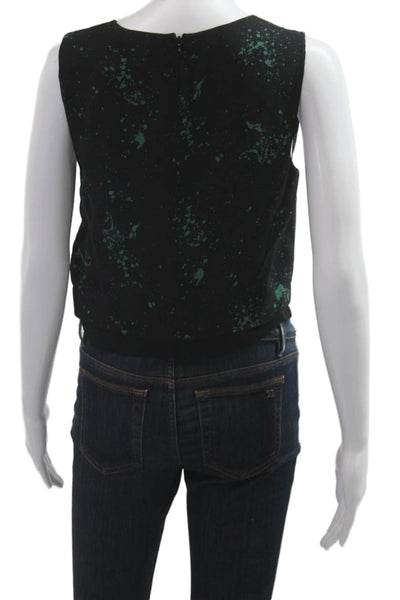 ALC Women Cropped Silk Sleeveless Blouse Round Neck Black Zip Size 6