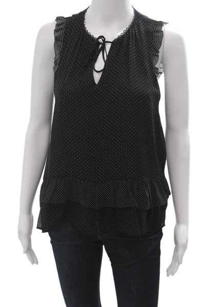 Joie Women Silk Sleeveless V-Neck Polka Dot Tie Blouse Black Size XS