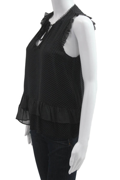 Joie Women Silk Sleeveless V-Neck Polka Dot Tie Blouse Black Size XS