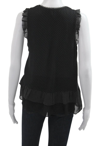 Joie Women Silk Sleeveless V-Neck Polka Dot Tie Blouse Black Size XS