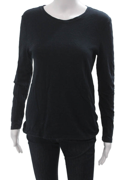 Joe Fresh Women Basic Black T-Shirt Long Sleeve Cotton Round Neck Size M