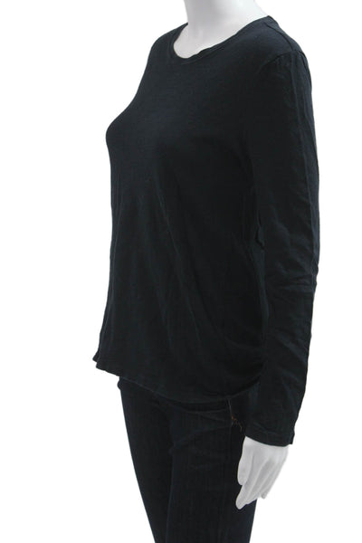 Joe Fresh Women Basic Black T-Shirt Long Sleeve Cotton Round Neck Size M