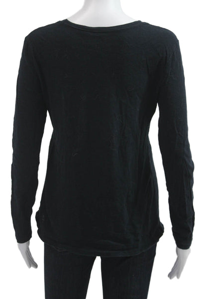 Joe Fresh Women Basic Black T-Shirt Long Sleeve Cotton Round Neck Size M