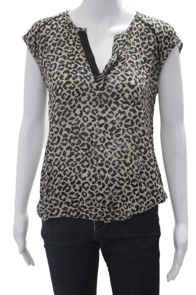 Rebecca Taylor Womens Beige Animal Print V Neck Rayon Sleeveless Blouse Size 2