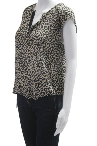 Rebecca Taylor Womens Beige Animal Print V Neck Rayon Sleeveless Blouse Size 2
