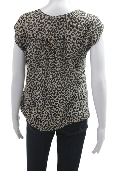 Rebecca Taylor Womens Beige Animal Print V Neck Rayon Sleeveless Blouse Size 2